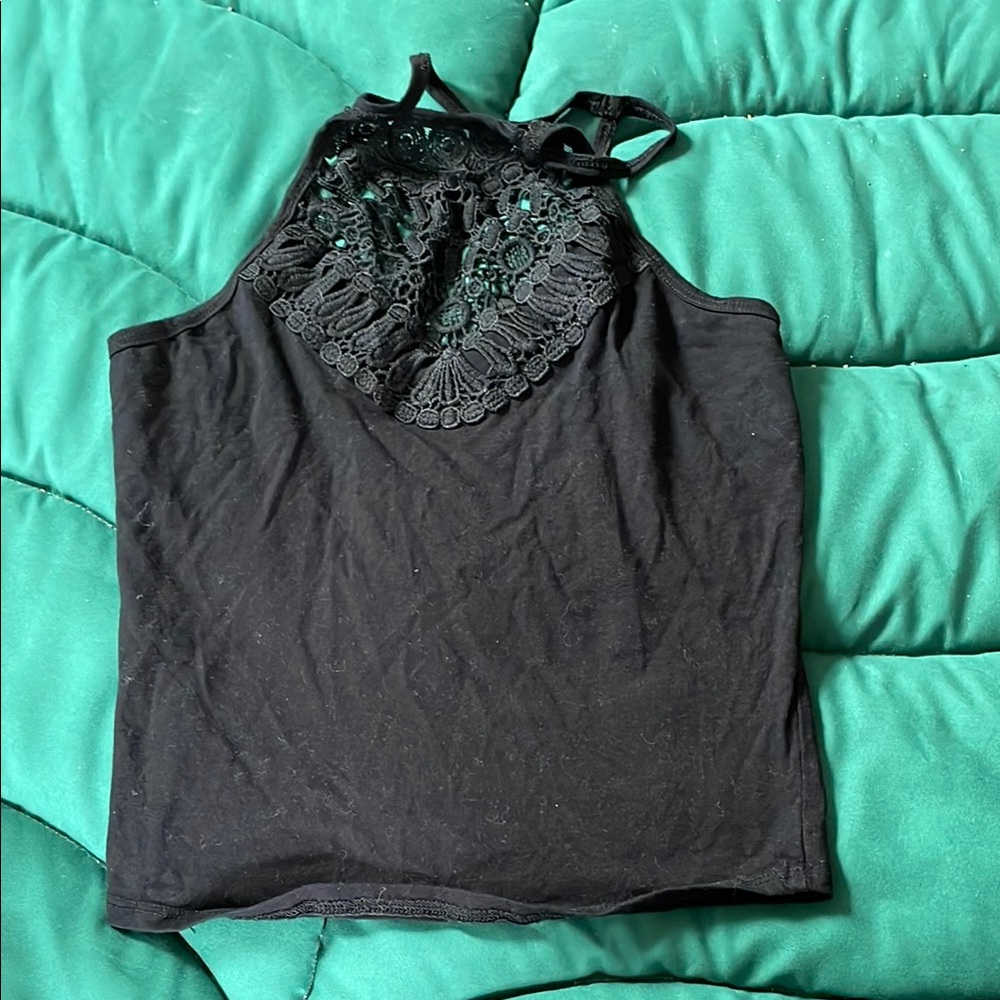 Bozzolo Black Lace Embellished Sleeveless Tank Top
